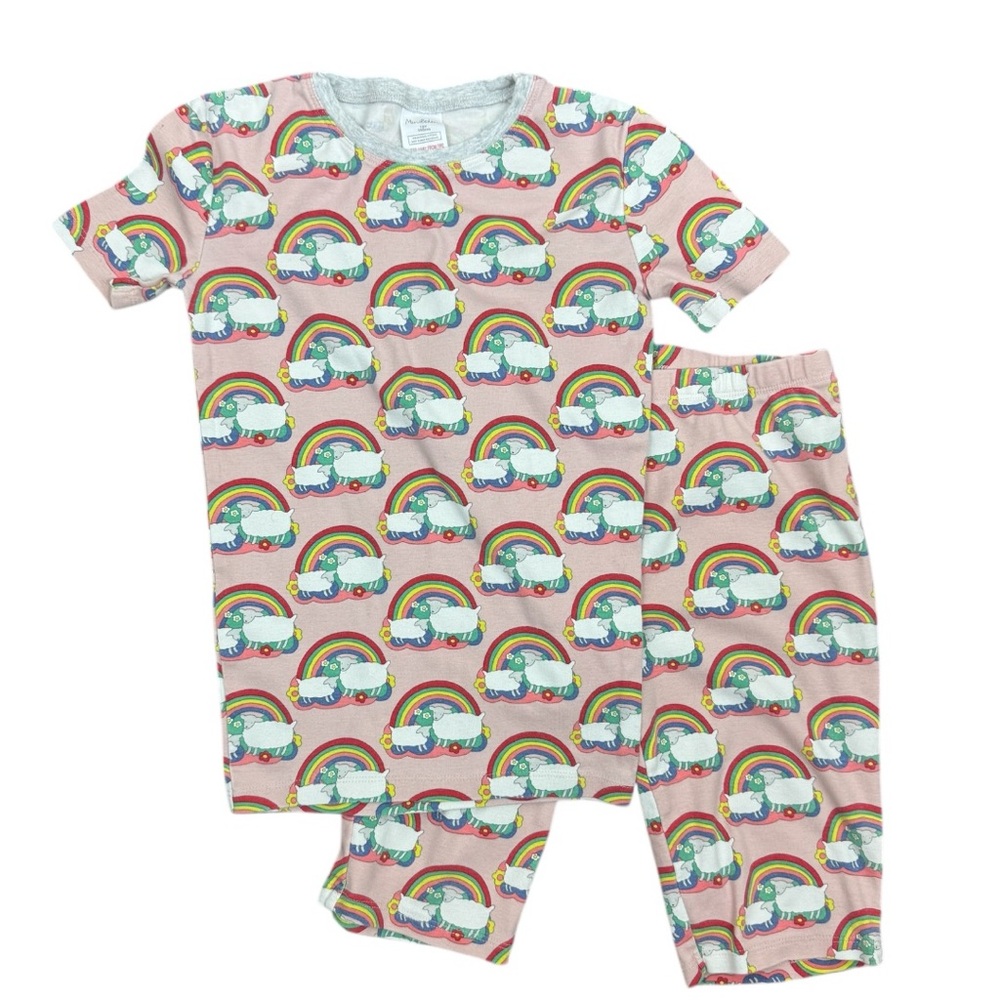 Mini Boden Pink Rainbow Sheep Short Pajamas Set sz 10